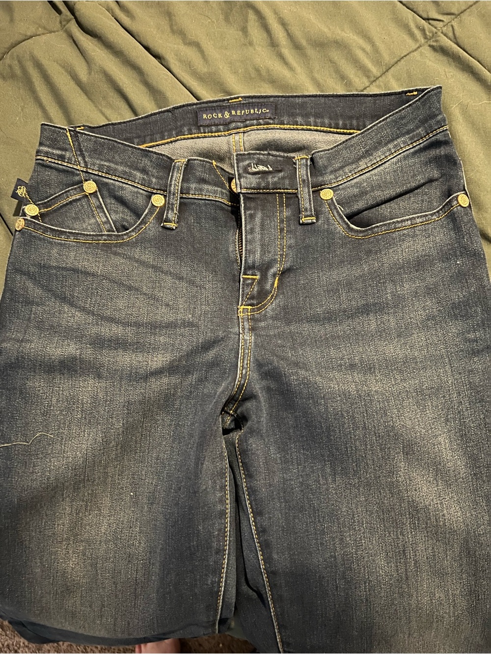 Rock & Republic Indigo Jeans with Gold Hardware